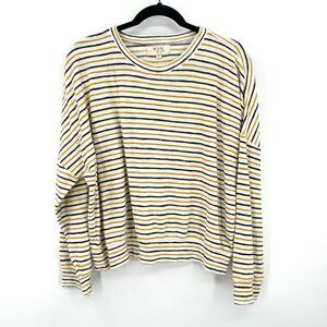 WVN Cream Yellow Striped Organic Cotton Terry Cloth Dolman Sleeve Top Medium